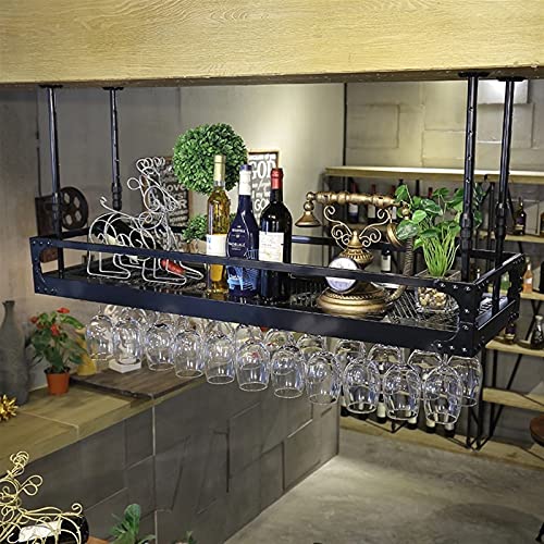 LUCEAE Estantería de vino de techo colgante estante para copas de vino soporte para botellas de vino decoración estante de vidrio / negro / 80 x 35 cm