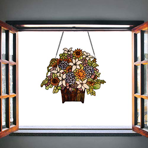 image for Bieye W10046 Gaily Decorated Basket Tiffany Style Stained Glass Window