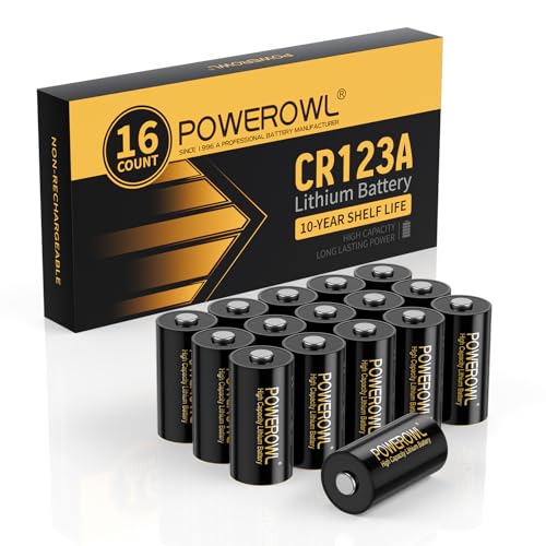 POWEROWL CR123A 3V Lithium Batterie, 16 Stück 123 Batterien langlebige Leistung 3 Volt 123 C123 CR17345 Batterien