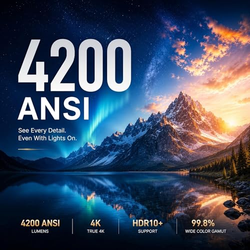 Image of [4200 ANSI] 4K Projector with WiFi and Bluetooth,TOF Real-Time Auto Focus Projector, AuKing Outdoor Movie Home Proyector with Omni-Adjustable Stand(silver grey)
