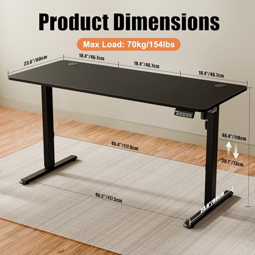 Image of ERGOMAKER Electric Standing Desk 140x60cm (55.1 inchx23.6 inch), Height Adjustable Sit Stand Desk with Splice Board for Home Office, Computer Desk Memory Preset (Black Frame + Black Desktop)