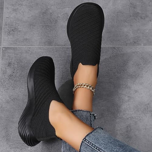 Women's Athletic Walking Shoes Elastic Casual Knit Mesh Light Blue Comfort Slip on Breathable Sneakers4