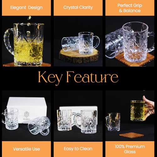 Image of Melbify Beer Mug | 400 ml | Set of 2 | Elegant Cut & Textured Handle Design | Mug with Handle | Classic Beer Glasses | Premium | Heavy | Perfect for Beer, Cider,Cocktails,Mocktails | Gift Set