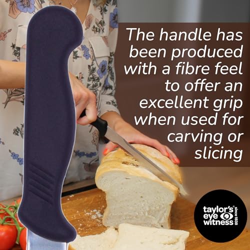 Taylors Eye Witness Sheffield Made Bread & Roast Carving Knife - 19cm Double Edged Blade with Serving Prongs. Multi Use Kitchen Knife with Fine Precision Ground Razor Blade Steel & Fibre Feel Handle - Image 6