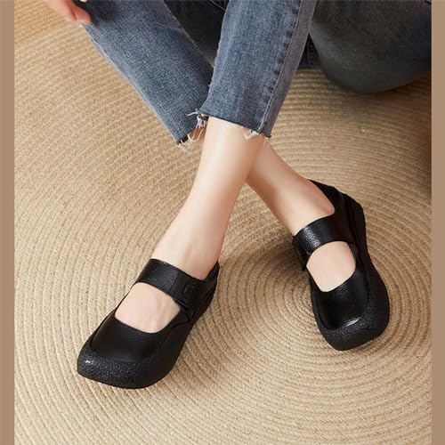 Women’S Handmade Genuine Leather Flat Mary Janes Shoes with Adjustable Strap,Comfy Breathable Wide Toe Retro Non-Slip Soft Backless Dress Orthopedic Nurse Work Shoes4