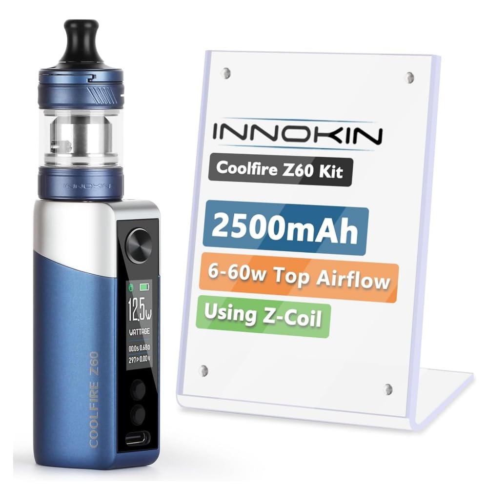 For Innokin Kit CoolFire Z60 Mod 60 W Batterie 2500mAh (Bleu) 4,5 ML  Atomiseur Zlide Top Tank Rsistance Z Coil 0,3/0,6 mode Wattage/Coil+/Refresh  Top Fill/Top Airflow Vape Original - No Nicotine :