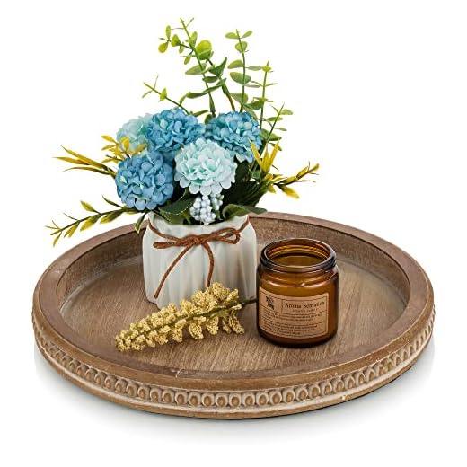 23+ Cozy Fall Living Room Decor Ideas to Transform Your Space 6 Hanobe Decorative Serving Tray Round: Brown Beaded Trays for Coffee Table Rustic Wooden Candle Holder Decor Farmhouse Vintage Centerpiece for Living Room Kitchen Counte