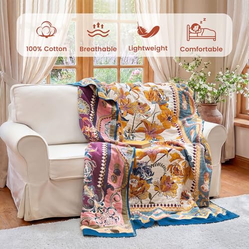 Image of MSGKV Boho Throw Blanket 50 inchx60 inch Fall Cotton Victoria Floral Blanket
