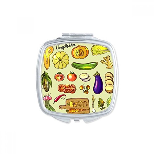 Vegetables Eggplant Pumpkin Ginger Square Mirror Portable Compact Pocket Makeup Double Sided Glass