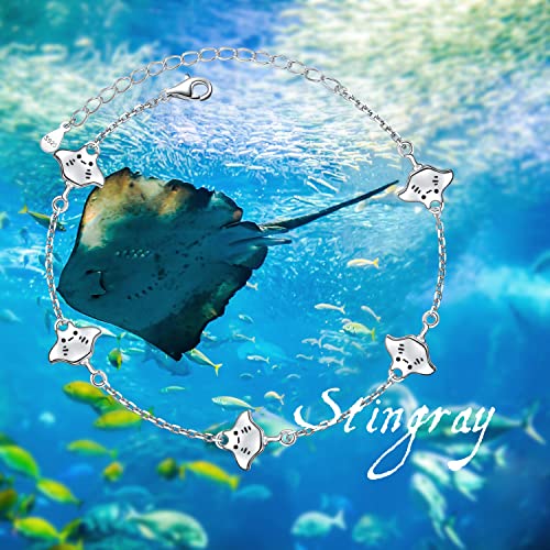 Ladytree Bracelet for Women 925 Sterling Silver Cute Flying Bat/Blue Jay/Turtle/Bunny/Stingary/Octopus Charm Adjustable Bracelet Ocean Jewelry Gifts for Mother Wife Daughter Family4