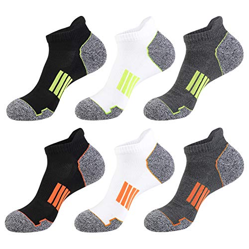 JOYNÉE Mens Athletic Ankle Sports Running Low Cut Tab Socks for Men 6 Pairs,2Black2White2Grey,Sock Size 10-13