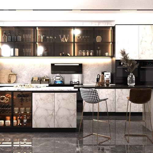 Image of White Marble Self Adhesive Wallpaper Roll - PVC Aluminum Foil Waterproof & Oil-Proof Contact Paper for Kitchen Countertops, Cabinets, Furniture & Bathroom Walls (60cm x 200cm, Pack of 1)