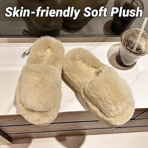 Cross-band Fuzzy Slippers Thick Sole Fluffy Cozy Comfy Memory Foam Open Toe House Slippers for Women Soft Faux Fur Plush Slides Anti-Skid Indoor Outdoor Home Bedroom Shoes2