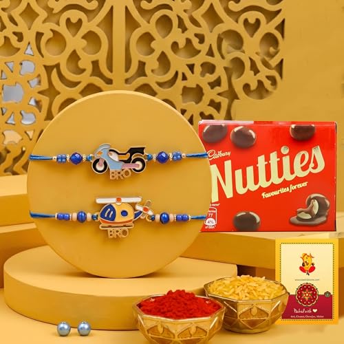 Image of TIED RIBBONS Rakhi for Kids with Chocolate Gift Combo - Cartoon Rakhi Set of 2 for Kids Boys Baby Brother with Chocolate and Roli Chawal