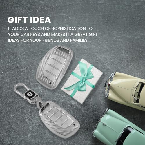 Image of keyzone Silverstar TPU Key Cover with Keychain for Hyundai Alcazar, Creta, 4 Button Smart Key (Silver)