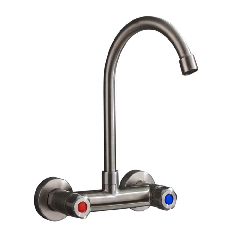 Rubinetto della Cucina Rubinetto a Parete Incasso Tipo 304 in Acciaio Inox Rubinetto lavello Caldo e Freddo monocomando Lavanderia Piscina Cucina Rubinetto Girevole Universale
