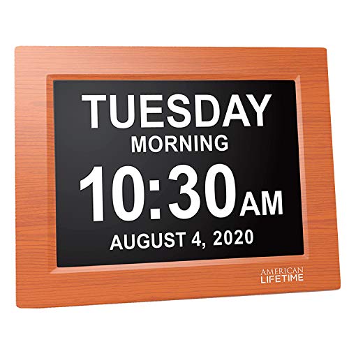 American Lifetime, Newest Version, Day Clock Extra Large Impaired Vision Digital Clock with Battery Backup and 5 Alarm Options Great Gift Ideas, 2 Pack Brown Wood - Thumbnail 2
