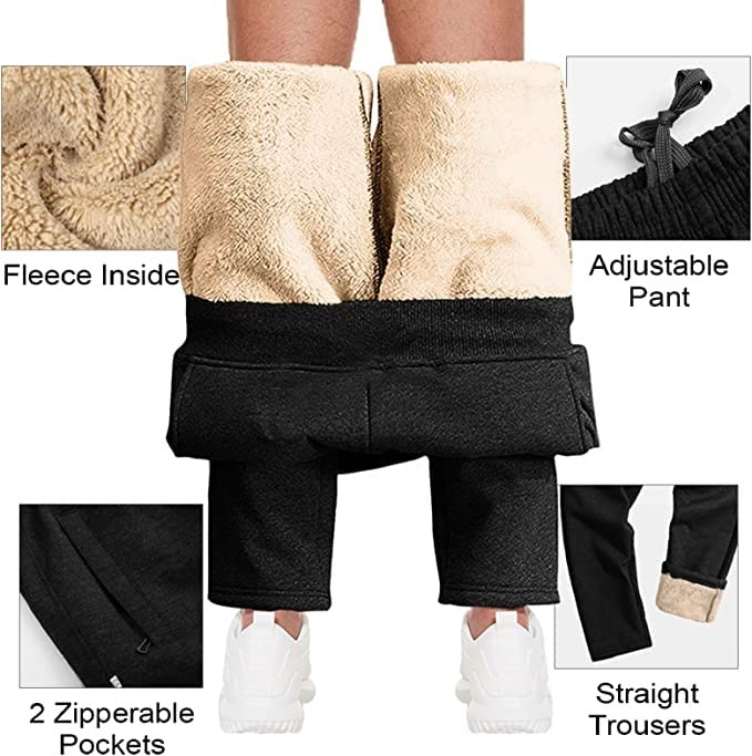 Spodnie wyściełane polarem Męskie Zimowe Polarowe Spodnie Dresowe Spodnie Treningowe Z Wysokim Stanem Podszewka Sherpa Ciepłe Męskie Spodnie Sportowe Bawełniane Spodnie Slim Fit Rekreacyjne Spodnie Z