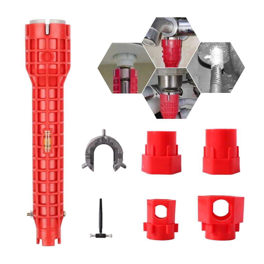 Clé Multifonction IKOPFLN 14-en-1 Pour Robinet - Kit Réparation Évier - Niveau Intégré - Extracteur Vis