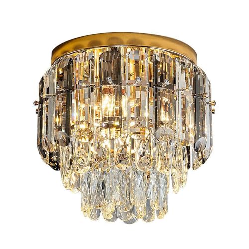 YFMYY Lámpara de Techo Moderna Mini Candelabro, lámpara de Techo Dorada de Montaje Empotrado de 3 Luces, lámpara de Cristal pequeño Cerca del Techo de 11.8 'para Dormitorio, Pasillo, Sala de Estar