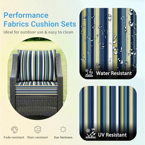 Image of IPYNBAP Outdoor Cushions for Patio Furniture,Outdoor Seat Cushion Set 24 x 24 x 4 Inch,Waterproof & Fade Resistant Outdoor Chair Cushions,Deep Patio Chair Cushion with Removable Cover,Blue Stripe