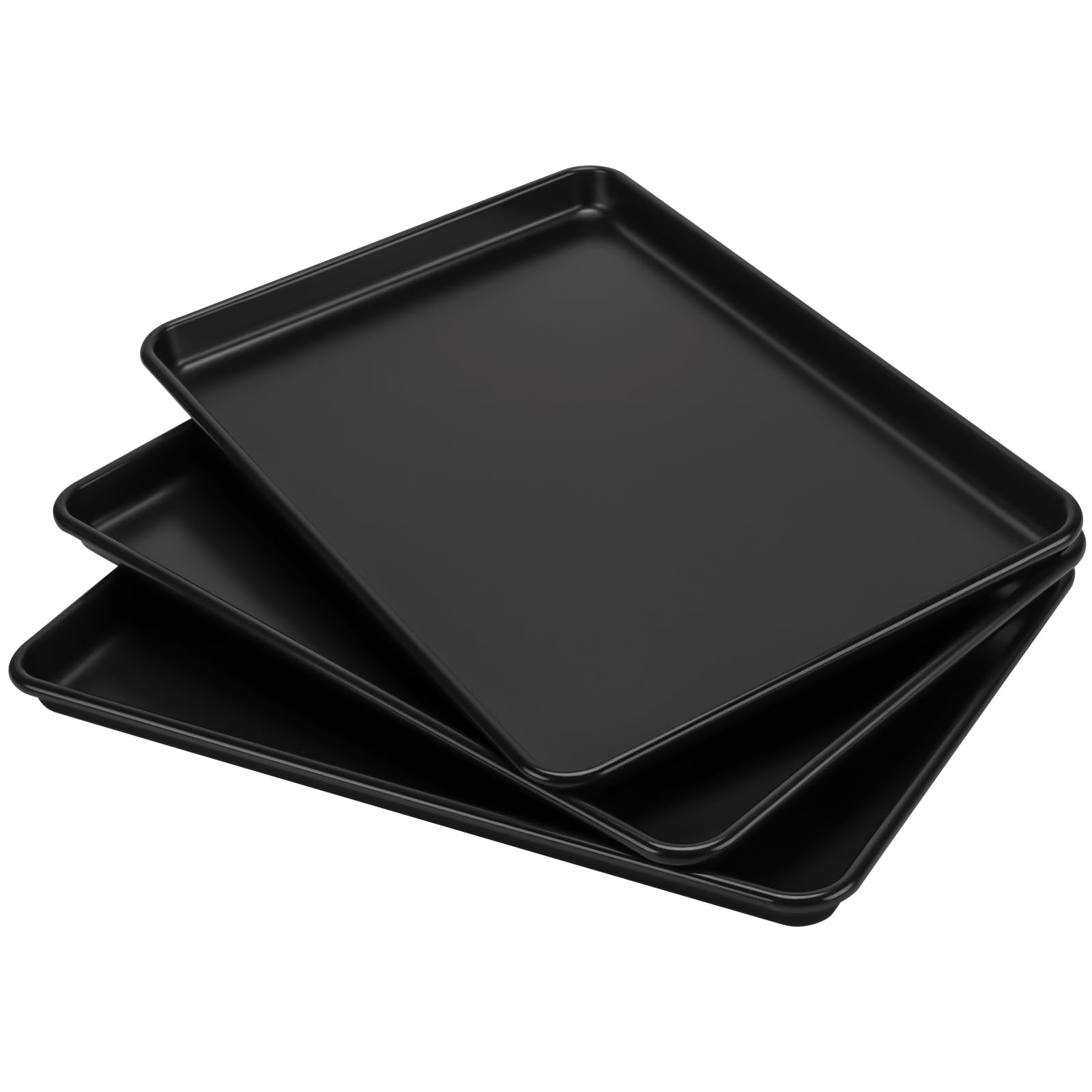 Set di 3 Teglie da Forno Rettangolari in Acciaio al Carbonio Antiaderente, 39,3 x 27 x 2,5 cm, Nero, per Torte e Pizza
