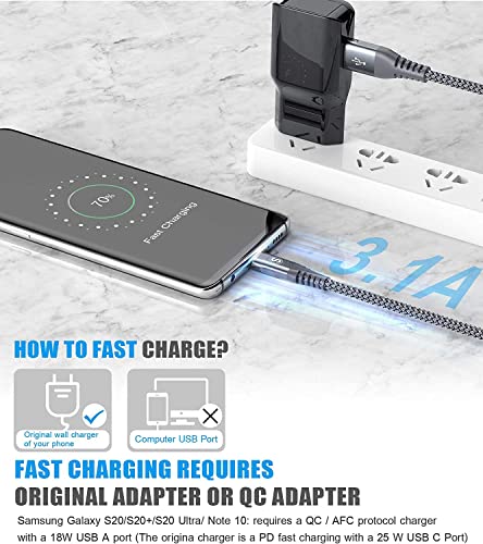sweguard Cabo Usb C 3.1A de Carregamento Rápido 3Pacote, 10 Pés + 6,6 Pés + 6,6 Pés], Carregador Usb-A para Usb-C Cabo Trançado de Nylon para Samsung Galaxy S21 S20 S10