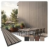 From Plain to Beautiful in Hours WPC Exterior Wall Slat Panels Waterproof Outdoor Composite Siding Cladding Ancient Wood and Black 10 in x 8.5 in Sample (Pack of 2)