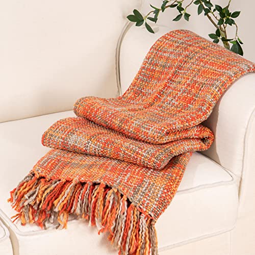 BATTILO HOME Rust Orange Throw Blanket for Couch, Bed, Boho