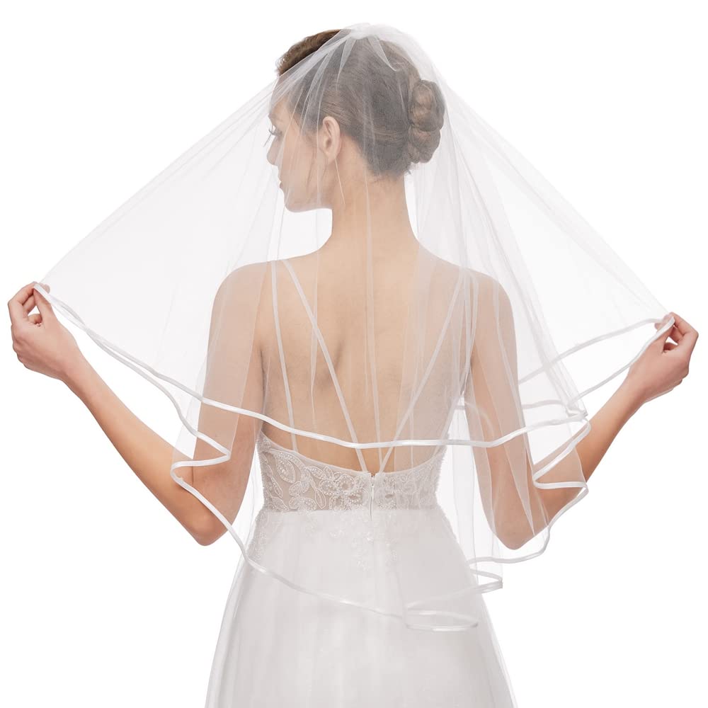 Bridal Veil Women's Simple Tulle Short Wedding Veil Satin Edge With Comb for Wedding Bachelorette Party