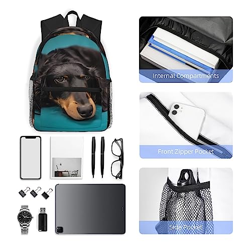 PartyUnix Niedlicher Rucksack mit Hunde-Motiv, leicht und bequem, große Kapazität, geeignet für Schule, Arbeit, Reisen, Schwarz , One size