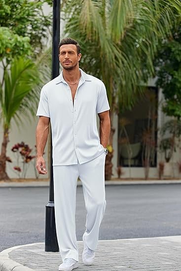 Image of CB-COLEBROOK Casual Shirt for Men|| Shirt for Men|| Men Stylish Shirt|| Men Vertical line Shirt|| Button Down Shirts Short Sleeve Fashion Textured Beach Summer Shirt Top