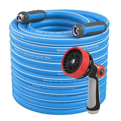 Fevone 100 ft x 5/8' Heavy Duty Garden Hose with Nozzle, Drinking Water Safe, Flexible & Kink-Free...