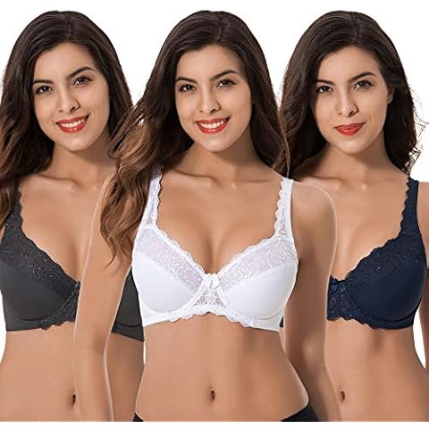 Curve Muse Sujetador sin Forro con Aros y minimizador de Talla Grande con Encaje Bordado Cover