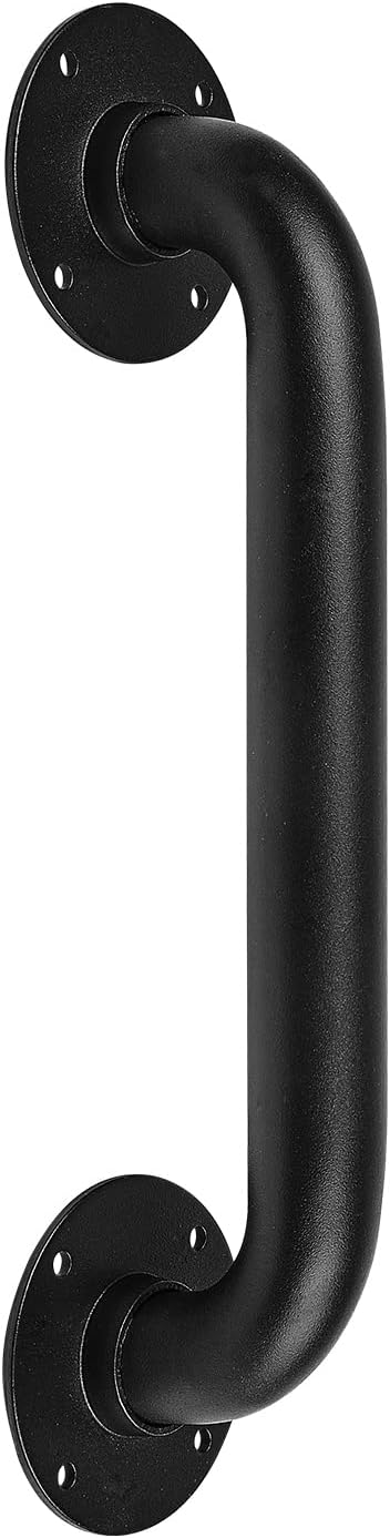 1ft Metal Industrial Pipe Wall Handrail -12 Inch Pipe Barn Door Pull Handle, Gate Pulls, Staircase Handrail for Indoor & Outdoor Steps, Deck Hand Rail, Safety Grab Bar (Matte Black)