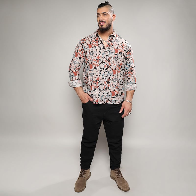 Image of Instafab Plus Men's Shirt for Casual Wear | Spread Collar | Long Sleeve | Button Closure | Plus-Size Fit | Cotton Shirt Crafted with Comfort Fit for Everyday Wear