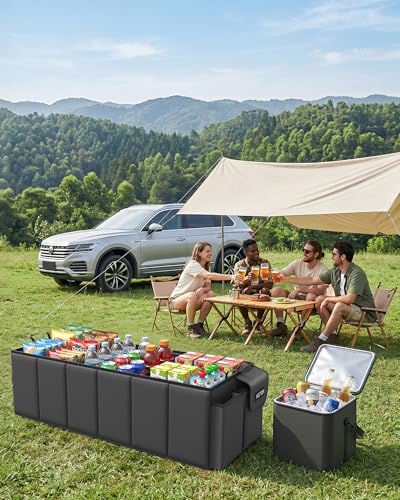 Image of HOTOR Trunk Organizer for Car & SUV, Sturdy Car Organizer with Removable Cooler, Large Foldable Trunk Organizer with Cooler, 6 Compartments, Adjustable Straps, Black, 34.8 inchx15.9 inchx11.6 inch