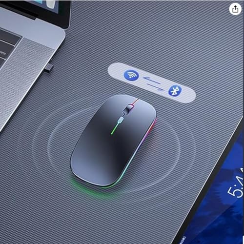 Mouse Sem Fio Recarregável Wireless Bluetooth Optico Led Rgb Colorido Ergonômico Usb 2.4 Ghz Notebook Computador Pc Desktop Linha Premium glide