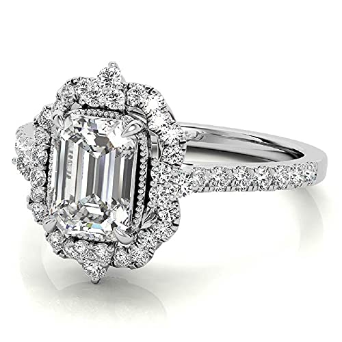 3.9 CT Emerald Cut Colorless Moissanite Engagement Ring Wedding Band Gold Silver Eternity Solitaire Ring Halo Ring Vintage Antique Anniversary Promise Gift Her, Designer Bridal Ring2