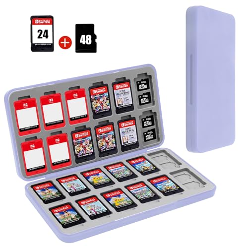 Image of FYY Nintendo Switch Game Case Holder for Switch 2 Cartridge Case with 24 Game Card Slots & 48 Micro SD Card Slots, Hard Shell, Silicone Lining Light Purple