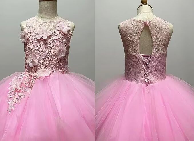 High Low Flower Girl Dresses for Wedding Tulle Princess Pageant Dress Lace Appliques Ball Gown Dress4