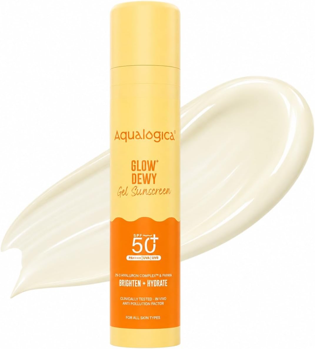 Aqualogica Glow+ Dewy Face Sunscreen with SPF 50+ & PA+++ | Blue Light Protection & No White Cast | Helps Give Glowing Skin with Papaya & Vitamin C | 1.76 Oz/50g