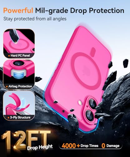 Image of CANSHN Magnetic for iPhone 17 Case, Upgraded [Full Camera Protection] [Compatible with Magsafe] [Translucent Matte] Shockproof Protective Phone Case for iPhone 17 - Hot Pink