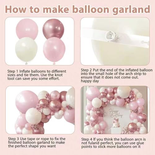 Image of Zesliwy Pink and White Balloons Arch Kit,Double Stuffed Pearl Light Pink Metallic Pink Balloon Sand White Beige Ivory Balloons Garland for Birthday Wedding Valentine's Day Bridal Shower Party Decor