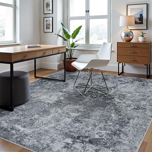 6x9 Area Rugs for Living Room Rug Washable: Abstract Rug for Dining Room Bedroom Carpet Non Slip 6 by 9 Indoor Modern Nursery Home Office Black