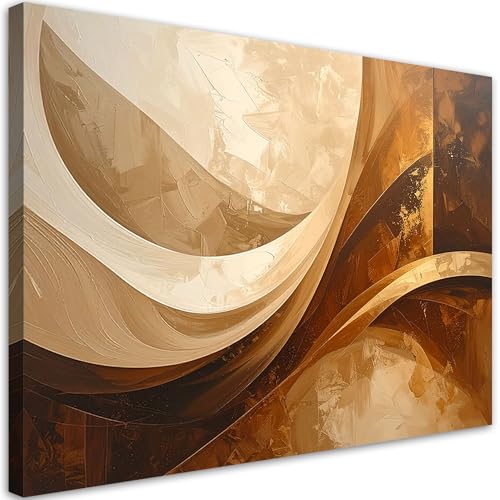 Feeby - Impression sur Toile - Tableaux Decoratifs Muraux - Vagues abstraites formes beige - 30x20...