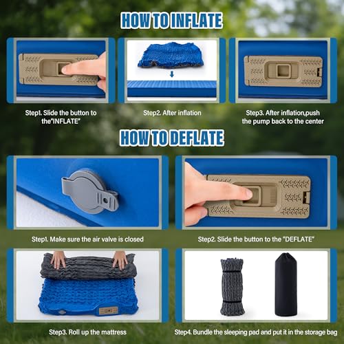 Image of Self Inflating Sleeping Pad with Electric Pump - 4 inch Ultra-Thick Memory Foam Camping Mat, Portable Outdoor Air Mattress Sleeping Gear for Adults Tent Car Cot Truck Hiking Backpacking (Blue)