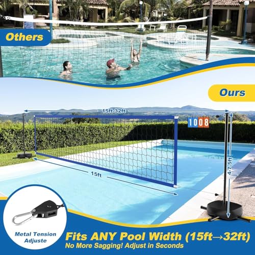 Oswerpon Pool Volleyball Net Set with Battery-Powered LED Lights, No Solar Needed, Inground Pool Game Set with Scoreboard, 2 Balls, Pump & Storage Bag (Height & Width Adjustable) by Oswerpon - Image 5