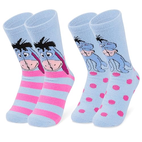 Disney Stitch Slippers Socks Women 2 Pack Fluffy Socks Non Slip Fleece Bed Socks Stitch Minnie Mickey Mouse Baby Yoda