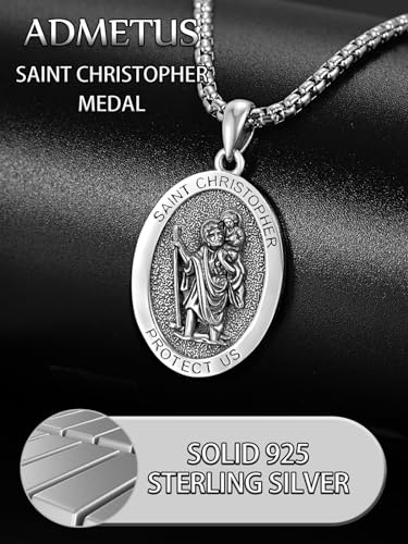 ADMETUS 925 Sterling Silver Patron Saint Necklace | Amulet Necklace Cross Jewelry for Men with 2.5mm 22"+2" Rolo Chain4